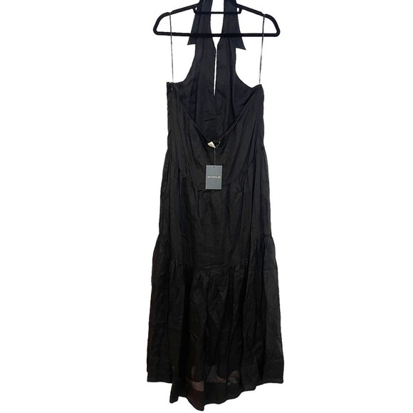 NICHOLAS Halo Gathered Cotton-Poplin Halterneck Maxi Dress Black 12 NWT - Picture 7 of 12